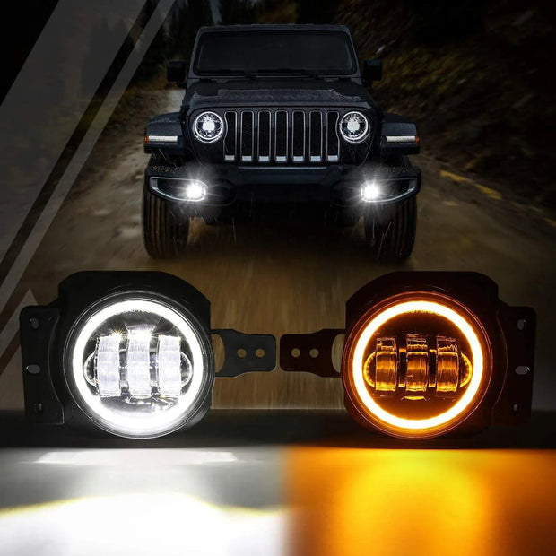 (2pcs/set) 4'' 30W Round LED Fog Lights With DRL&Amber Turn Signal for Jeep Wrangler JL JLU 2018 2019 2020, Jeep Gladiator JT 2018+