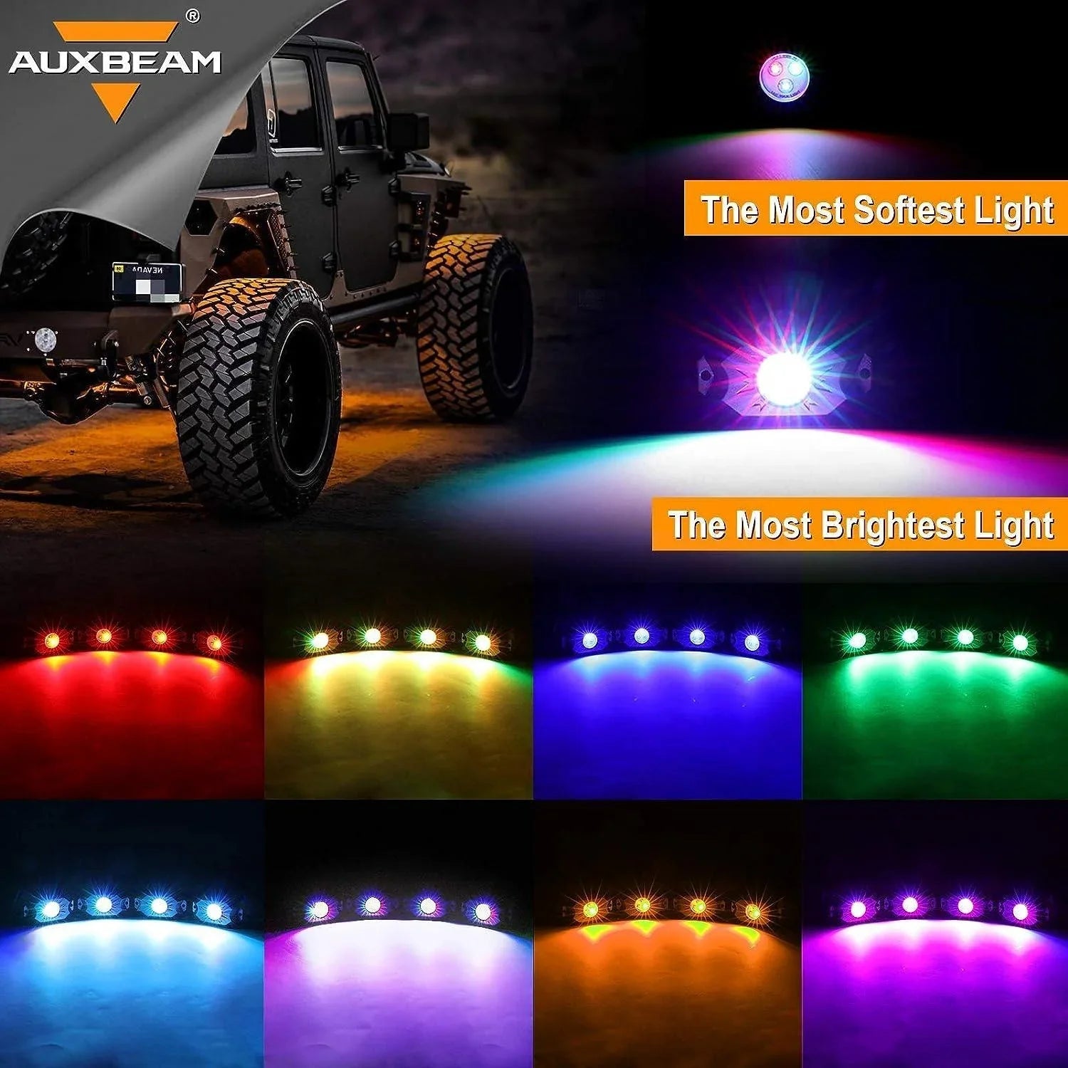 RGB LED Rock Light Set with Bluetooth Controller