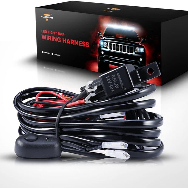 (2 Lead) LED Light Bar Wiring Harness Kit with Fuse Relay ON/Off Switch for LED Off-Road Driving Work Light