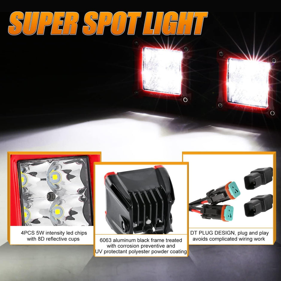3 Inch 40W Spot/Flood Beam LED Pods Light + Universal LED Working Lights Mounting Brackets