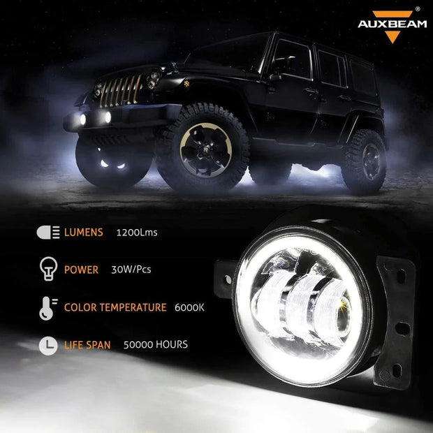(2pcs/set) 4'' 30W Round LED Fog Lights With DRL&Amber Turn Signal for Jeep Wrangler JL JLU 2018 2019 2020, Jeep Gladiator JT 2018+