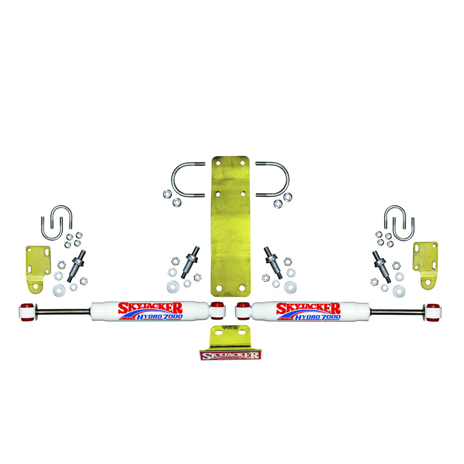 Steering Stabilizer Dual Kit Incl. Hydro 7000 Steering Dampners Brackets Hardware For Use w/OEM Diameter Tie Rod White Skyjacker