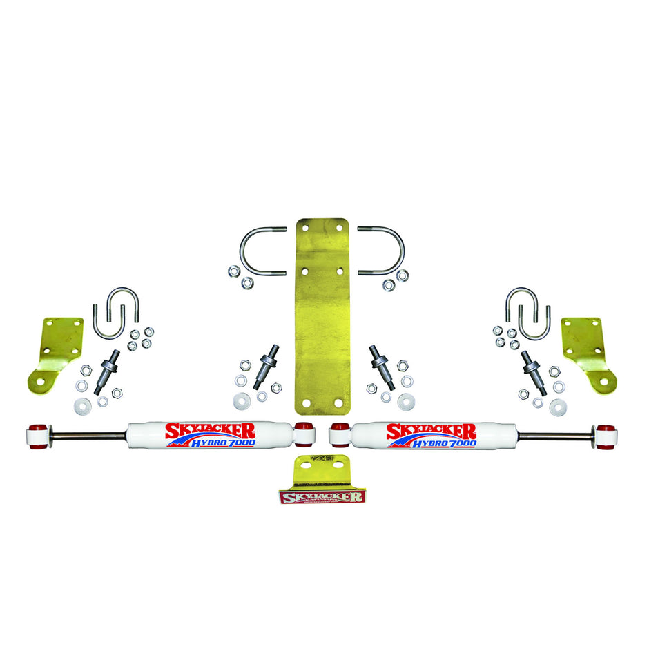 Steering Stabilizer Dual Kit Incl. Hydro 7000 Steering Dampners Brackets Hardware For Use w/HD Tie Rod PN JK717TR Or Other Aftermarket Tie Rod Using 1.75 Inch OD White Skyjacker