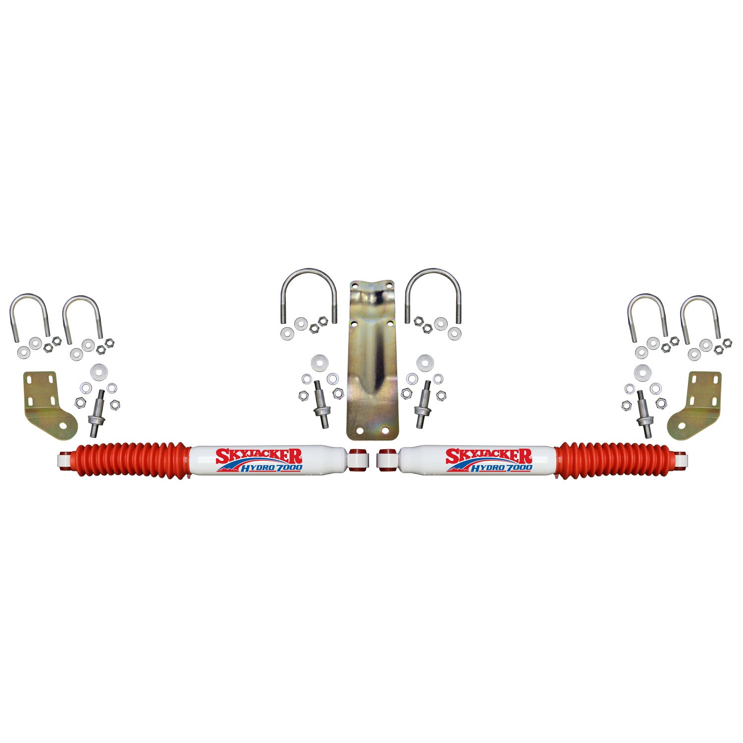 7000 Dual Steering Stabilizer Kit With White Cylinders and Red Boots 2005-2023 Ford F250/F350 Super Duty Skyjacker