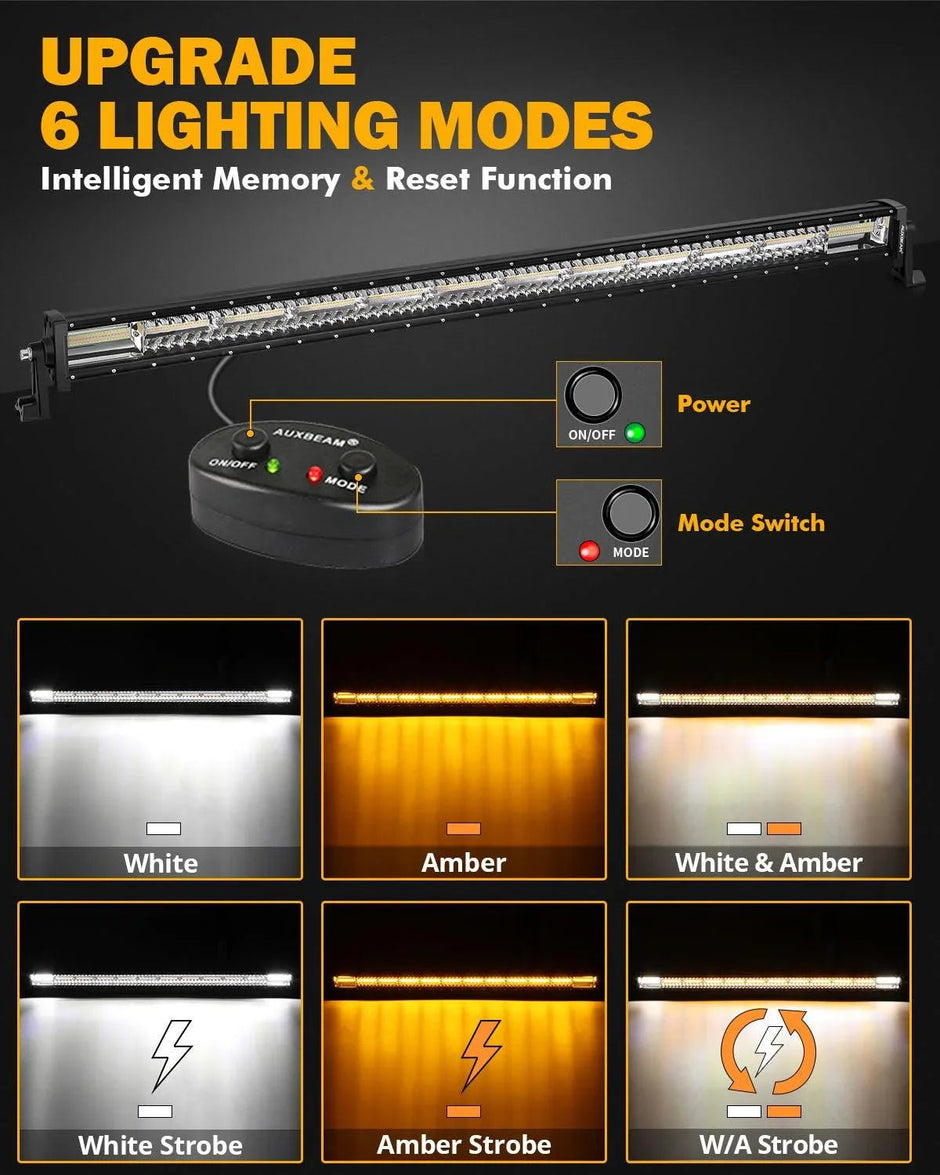 50 Inch 6 Modes White&Amber Straight Off Road Led Light Bar