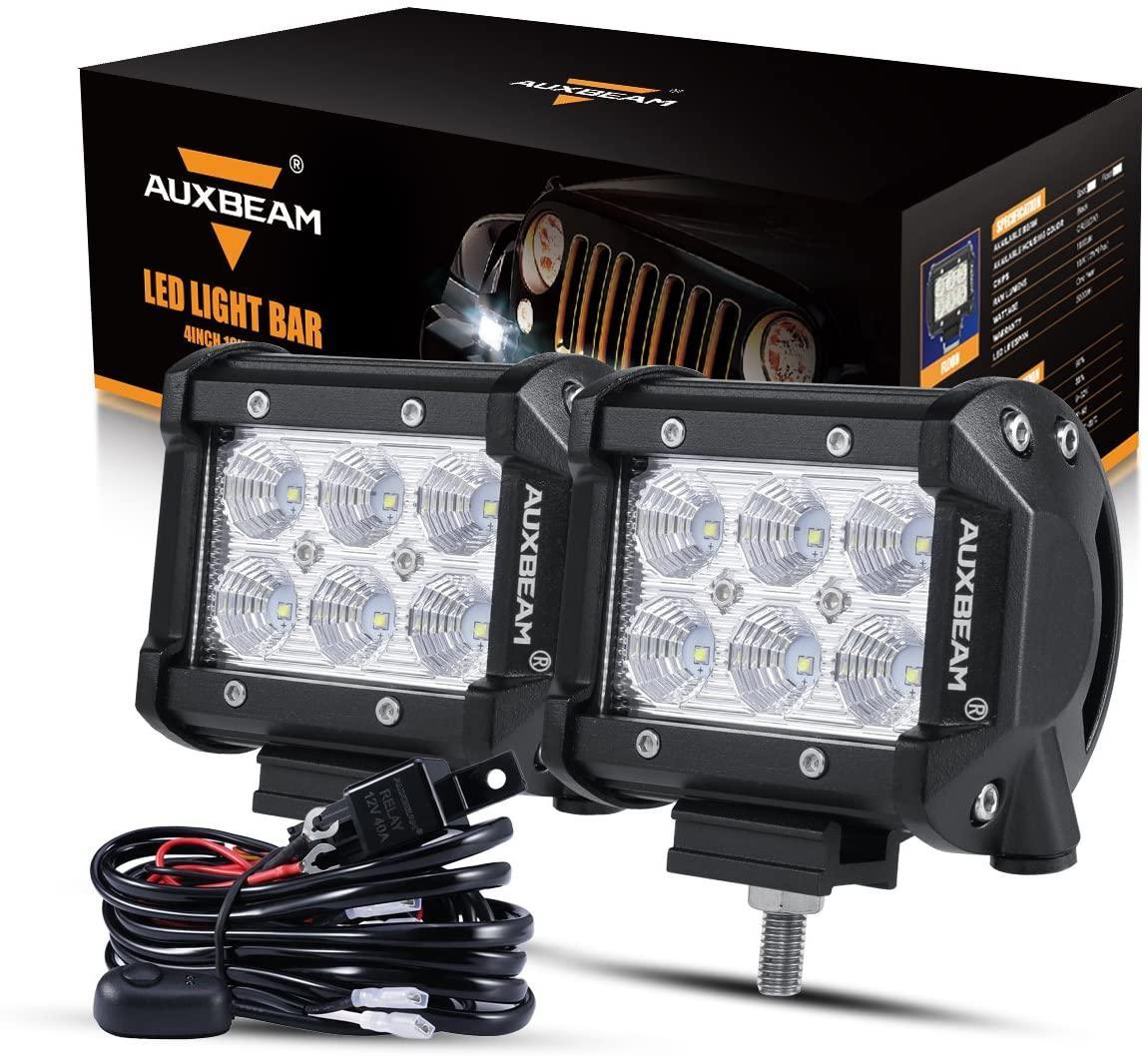 4 inch Classic-SM Series Dual Row LED Pod Lights Flood Beam & 2.5 Inch Bull Bar Roll Cage Clamps Mounting Brackets Combo for Jeep Off-Road SUV ATV UTV Trucks