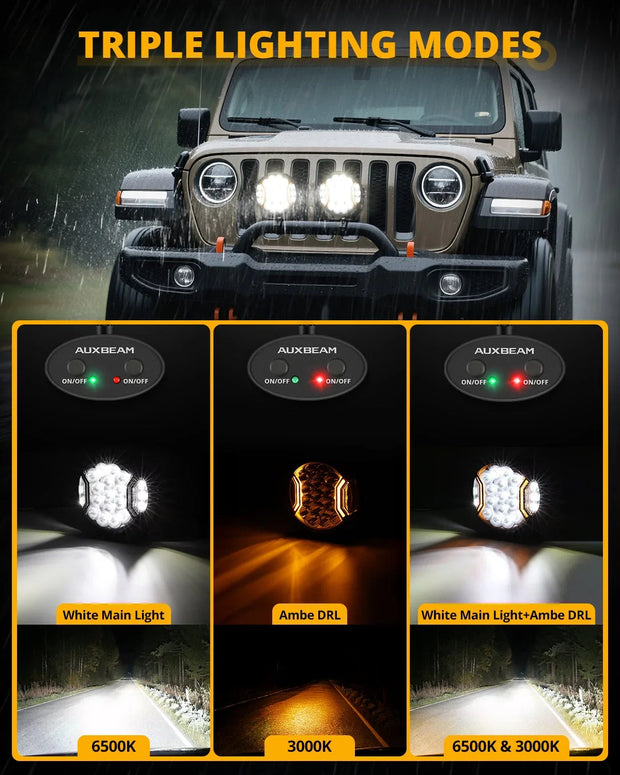 V-ULTRA Series | 7 Inch 226W LED Side Shooter White Pod Lights with Amber DRL