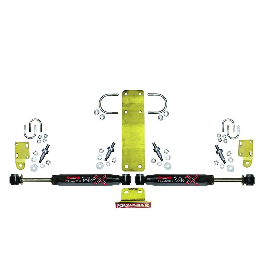 Steering Stabilizer Dual Kit Incl. Black Max Steering Dampners Brackets Hardware For Use w/OEM Diameter Tie Rod Black Skyjacker