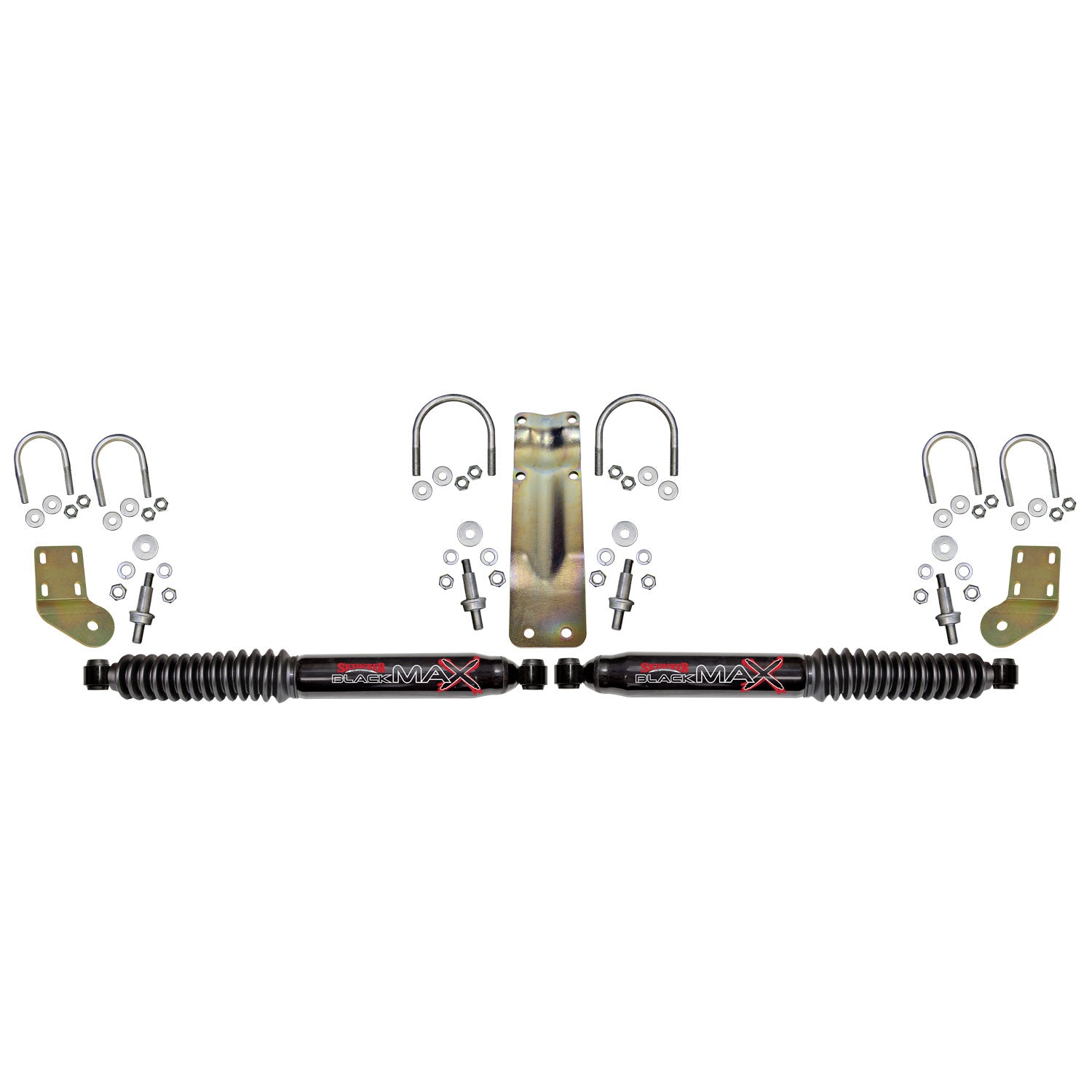 Black MAX Dual Steering Stabilizer Kit With Black Cylinders and Black Boots 2005-2023 Ford F250/F350 Super Duty Skyjacker