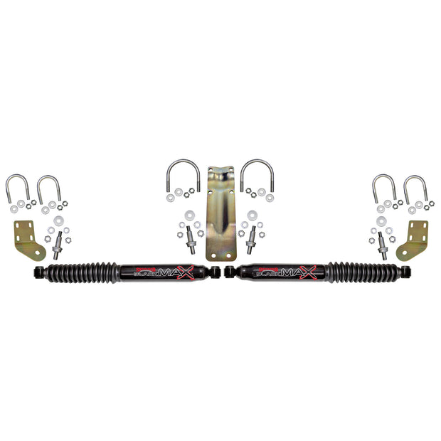 Black MAX Dual Steering Stabilizer Kit With Black Cylinders and Black Boots 2005-2023 Ford F250/F350 Super Duty Skyjacker