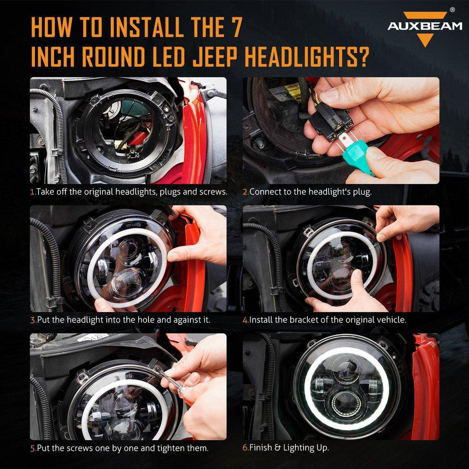7'' LED Halo Headlights & 4'' 30W LED Fog Lights With White DRL with Amber Turn Signal For Jeep Wrangler2007-2018 JK