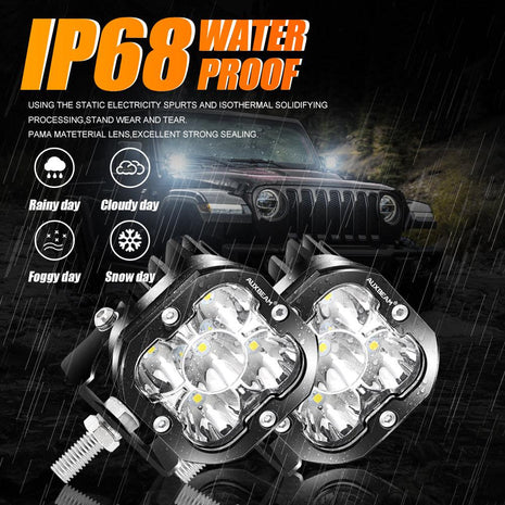 3 Inch 80W 9600LM LED Pods Lights White&Amber for FORD