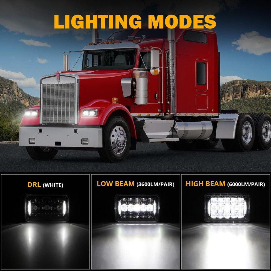 (2pcs/set)4x6 LED Headlights Rectangular Headlamps Hi/Lo Sealed Beam with DRL DOT Approved Replacement H4651 H4652 H4656 H4666 H6545 Compatible with Peterbil Kenworth Freightliner Ford Trucks