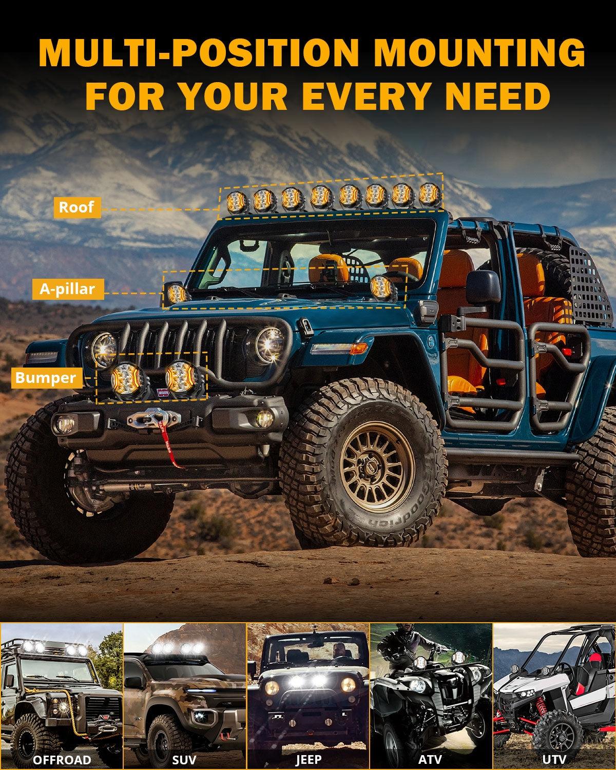 V-ULTRA Series 6/8 Pcs 5 Inch 172W LED Side Shooter Amber DRL with Power Harness