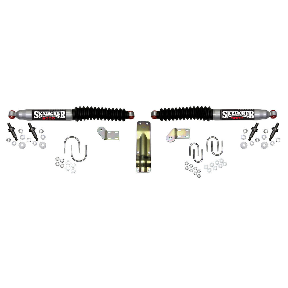 Steering Stabilizer Dual Kit For Use w/3 3/4 Inch Axle Tube Silver w/Black Boots Skyjacker