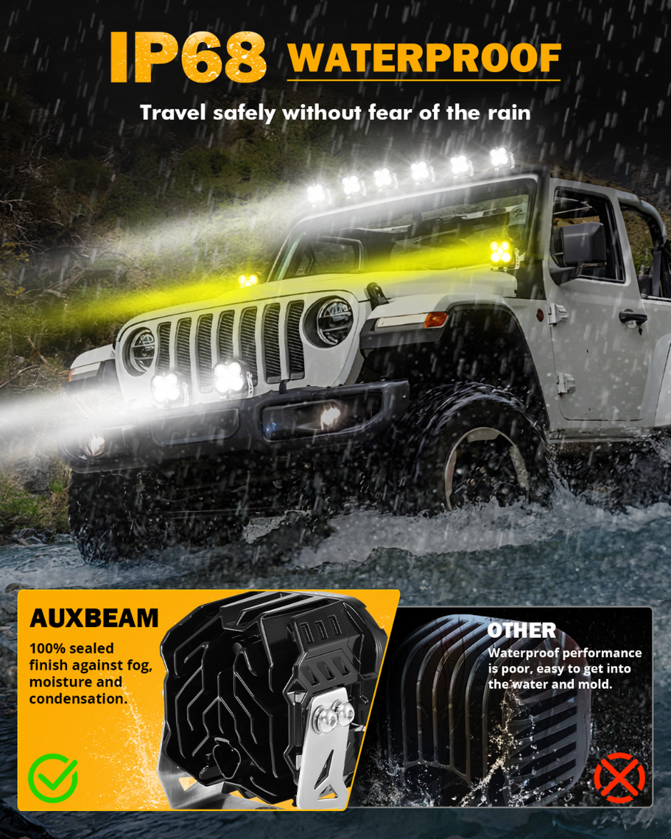 XP-ULTRA Series 4.5 Inch 128W 15200LM Spot Beam LED Pod Lights Off Road Lights with Amber DRL