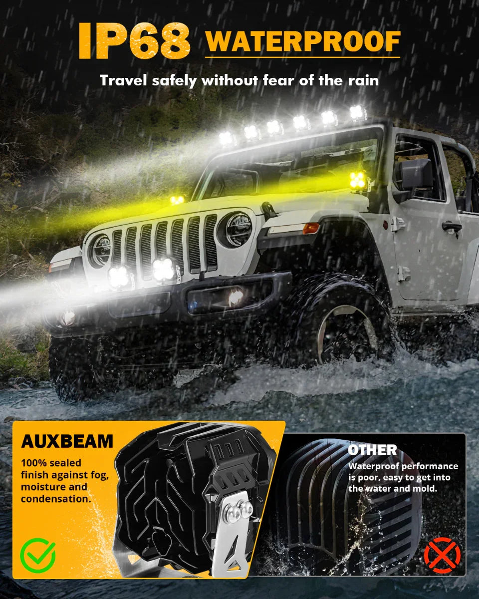 XP-ULTRA Series 4.5 Inch 128W 15200LM Spot Beam LED Pod Lights Off Road Lights with Amber DRL