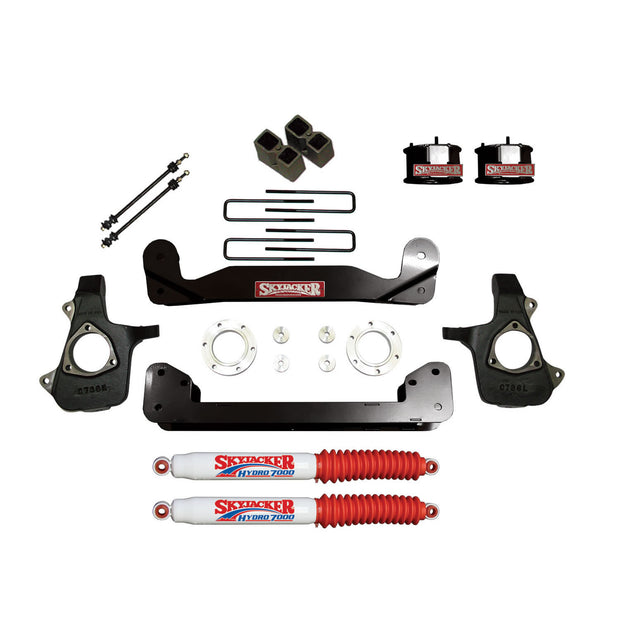 Suspension Lift Kit 14-17 Silverado/Sierra 1500 w/Shock 4 Inch Lift Incl. Knuckles Crossmembers Blocks/UBolt Wheel Spacers For Use w/Steel Suspension Skyjacker
