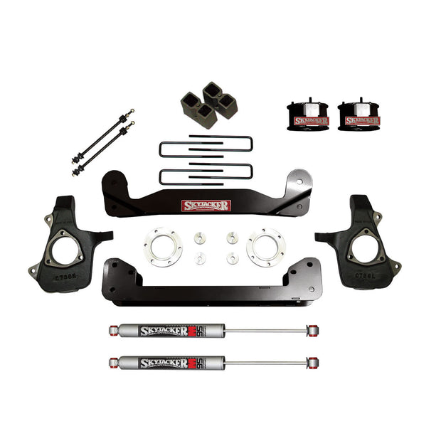 Suspension Lift Kit 14-17 Silverado/Sierra 1500 w/Shock M95 Performance Shocks 4 Inch Lift Incl. Knuckles Crossmembers Blocks/UBolt Wheel Spacers For Use w/Steel Suspension Skyjacker