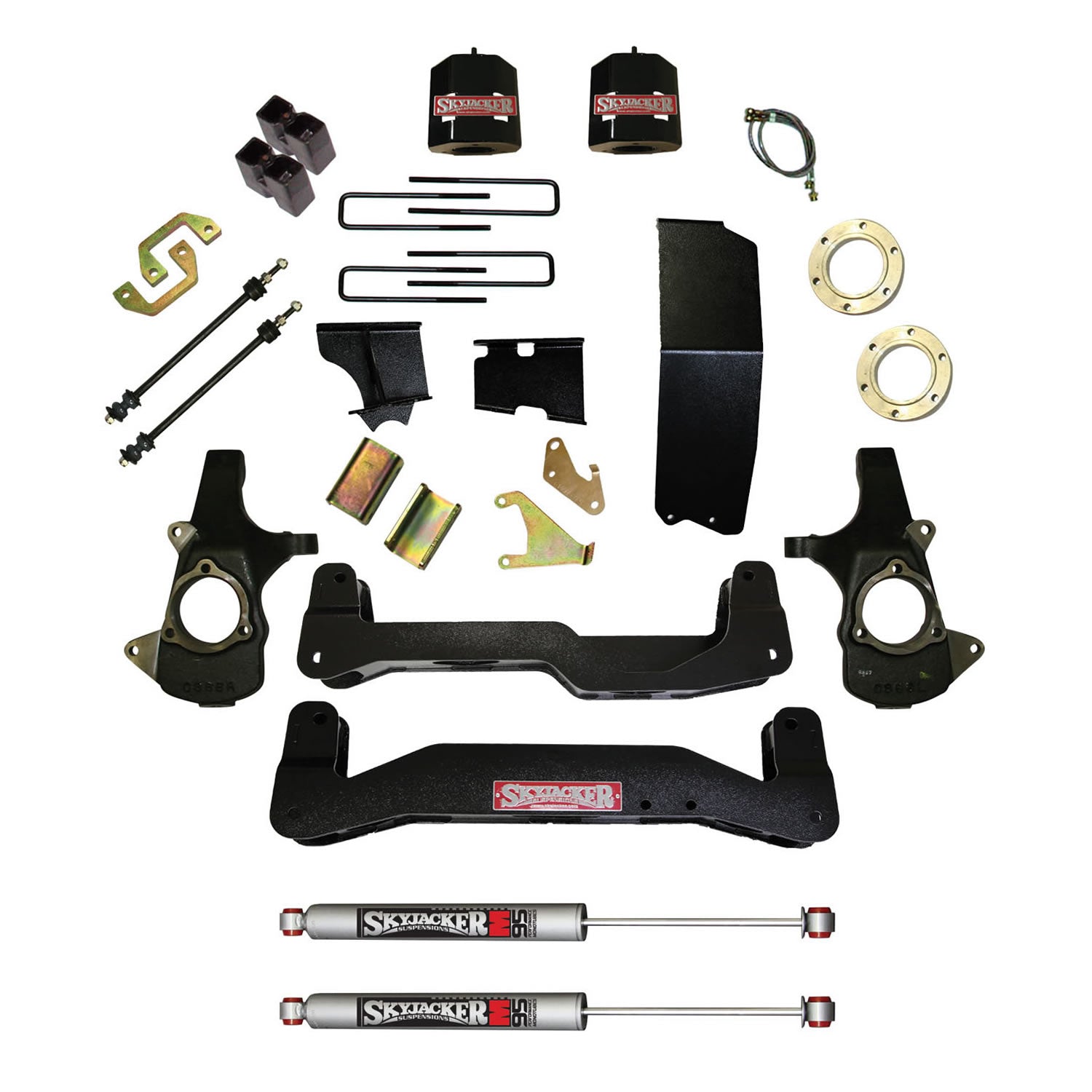 Suspension Lift Kit 14-17 Silverado/Sierra 1500 w/Shock M95 Performance Shocks 6-7 Inch Lift Incl. Front Spacers Blocks U Bolts For Use w/Aluminum Knuckles Skyjacker