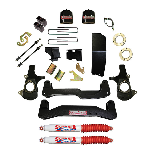 Suspension Lift Kit 14-16 Silverado/Sierra 1500 w/Shock 6-7 Inch Lift Incl. Knuckles Crossmembers Skid Plate Block/UBolt For Use w/Steel Knuckles Skyjacker