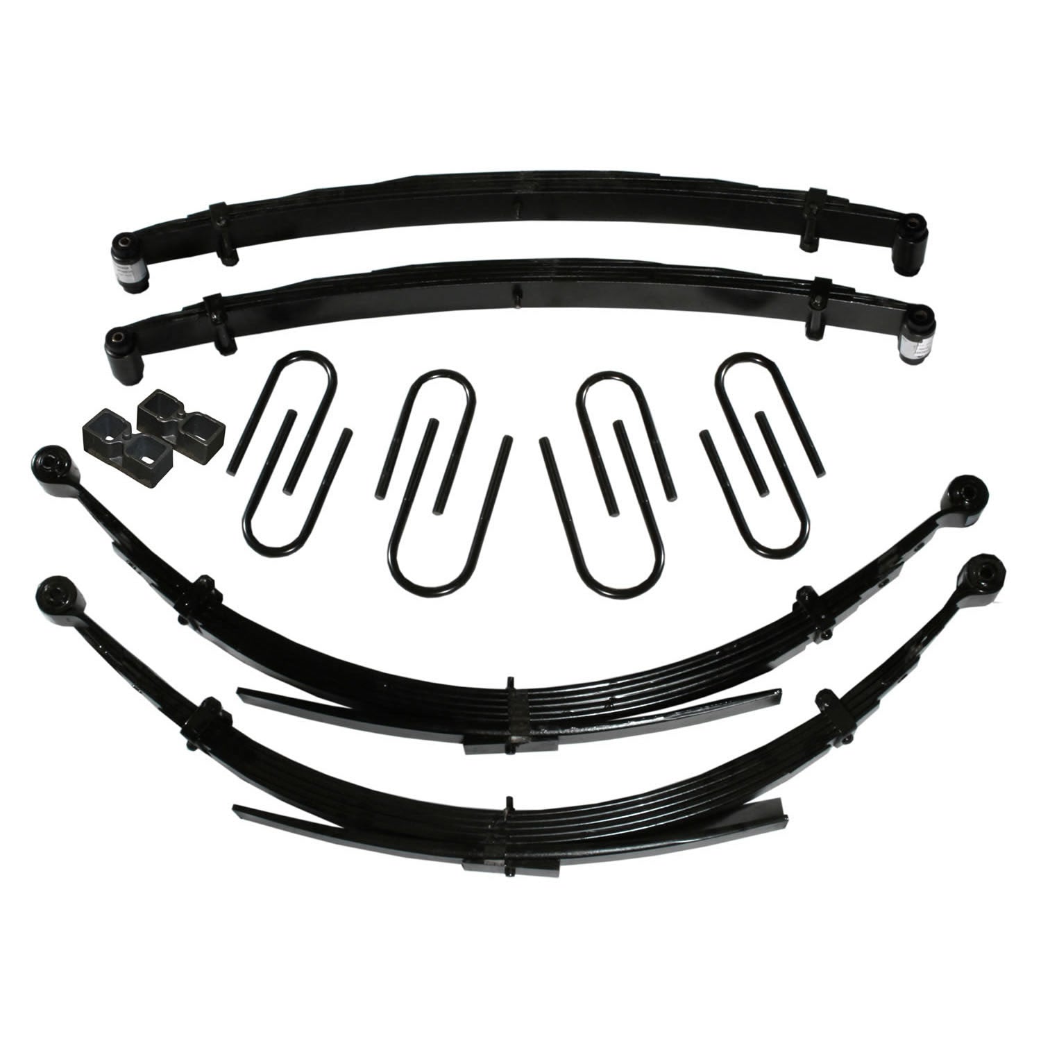 Lift Kit 8 Inch Lift For Use w/56 Inch Rear Springs Includes Front/Rear Leaf Springs Front/Rear U Blt Kits Bushing Kit 2 Inch Rear Blocks Brake Line Bracket 73-86 K10 Suburban 73-74 K15/K1500 Suburban Skyjacker
