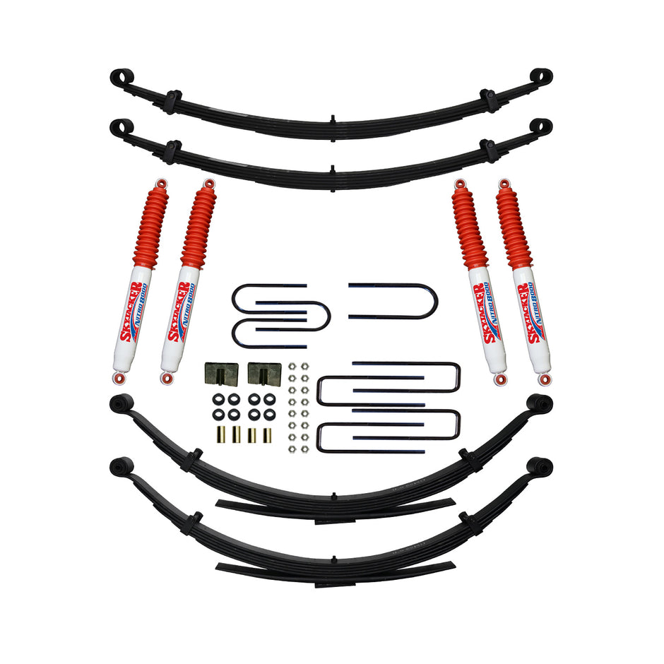 Suspension Lift Kit w/Shock Nitro Shocks 4 Inch Lift Incl. Front/Rear Leaf Springs Front/Rear U Bolt Kits Bushing Kit Skyjacker