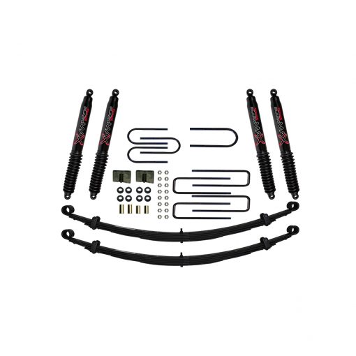 Suspension Lift Kit w/Shock Black MAX Shocks 4 Inch Lift Incl. Front Leaf Springs Front/Rear U Bolt Kits Bushing Kits Rear Block Skyjacker