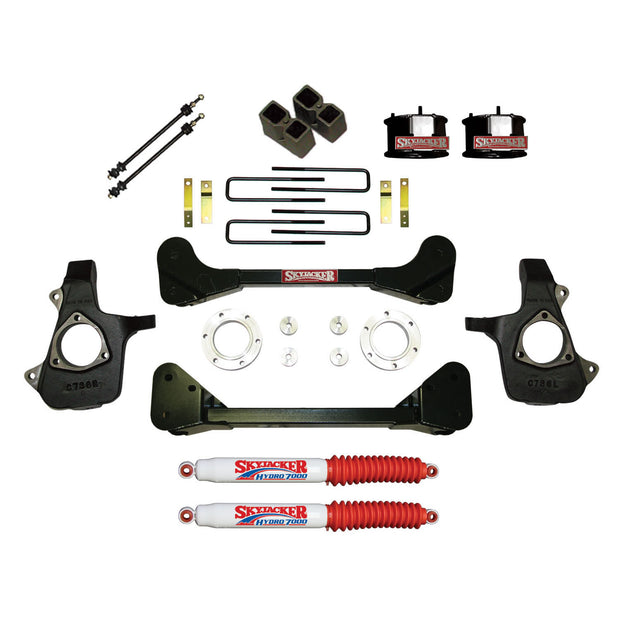Suspension Lift Kit w/Shock 4 Inch Lift 07-13 Silverado/Sierra 1500 07 GMC Sierra 1500 Classic Incl. Knuckles Crossmembers Front Spacer Block UBolt Skyjacker