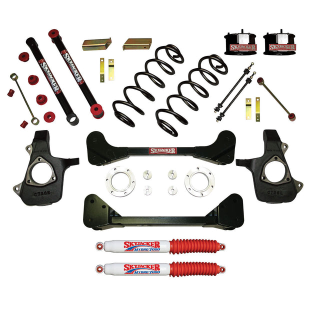 Suspension Lift Kit w/Shock 4 Inch Lift 07-13 Chevrolet Tahoe 07-13 Chevrolet Avalanche 07-13 Suburban/Yukon XL 1500 Incl. Knuckles Crossmembers Front Spacer Block UBolt Skyjacker