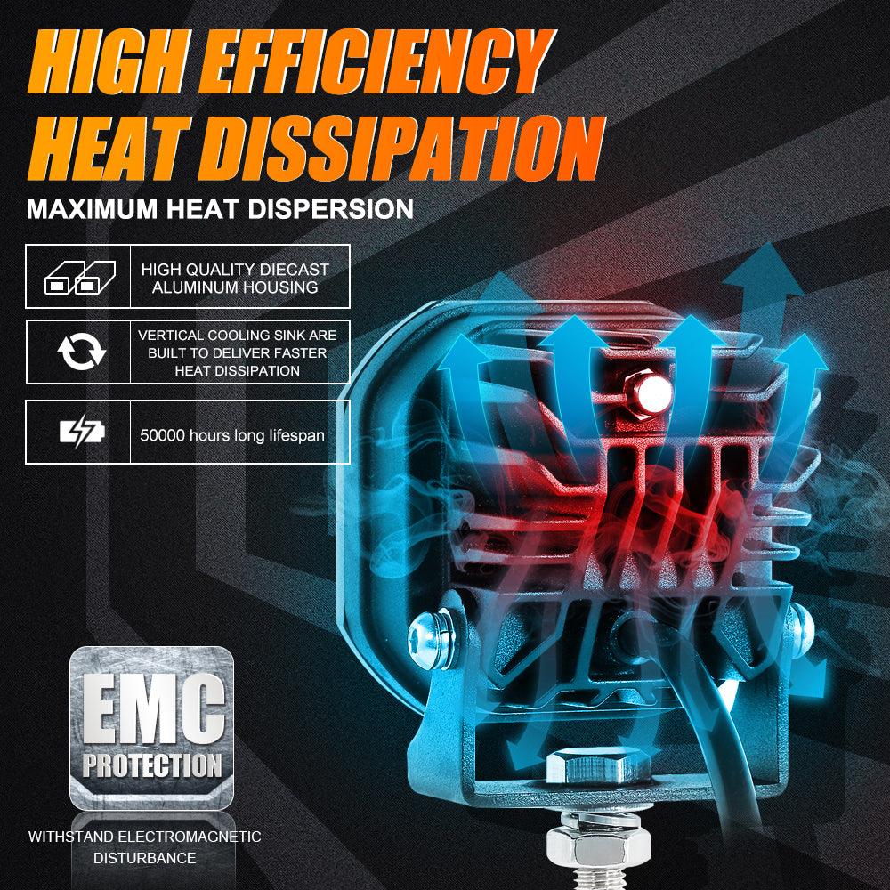 3 Inch 80W 9600LM LED Pods Lights White&Amber for CHEVROLET