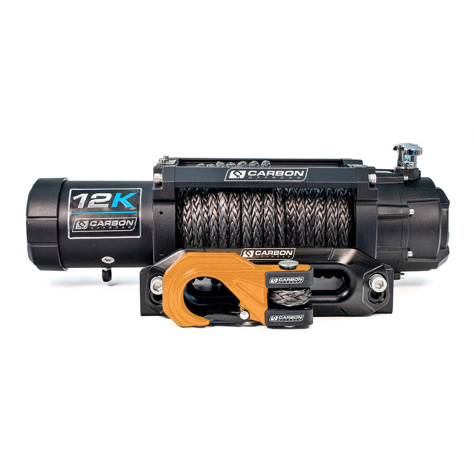 Carbon 12K 12000lb Winch V3X with MegaPro Hook 24V — Choose Your Colour