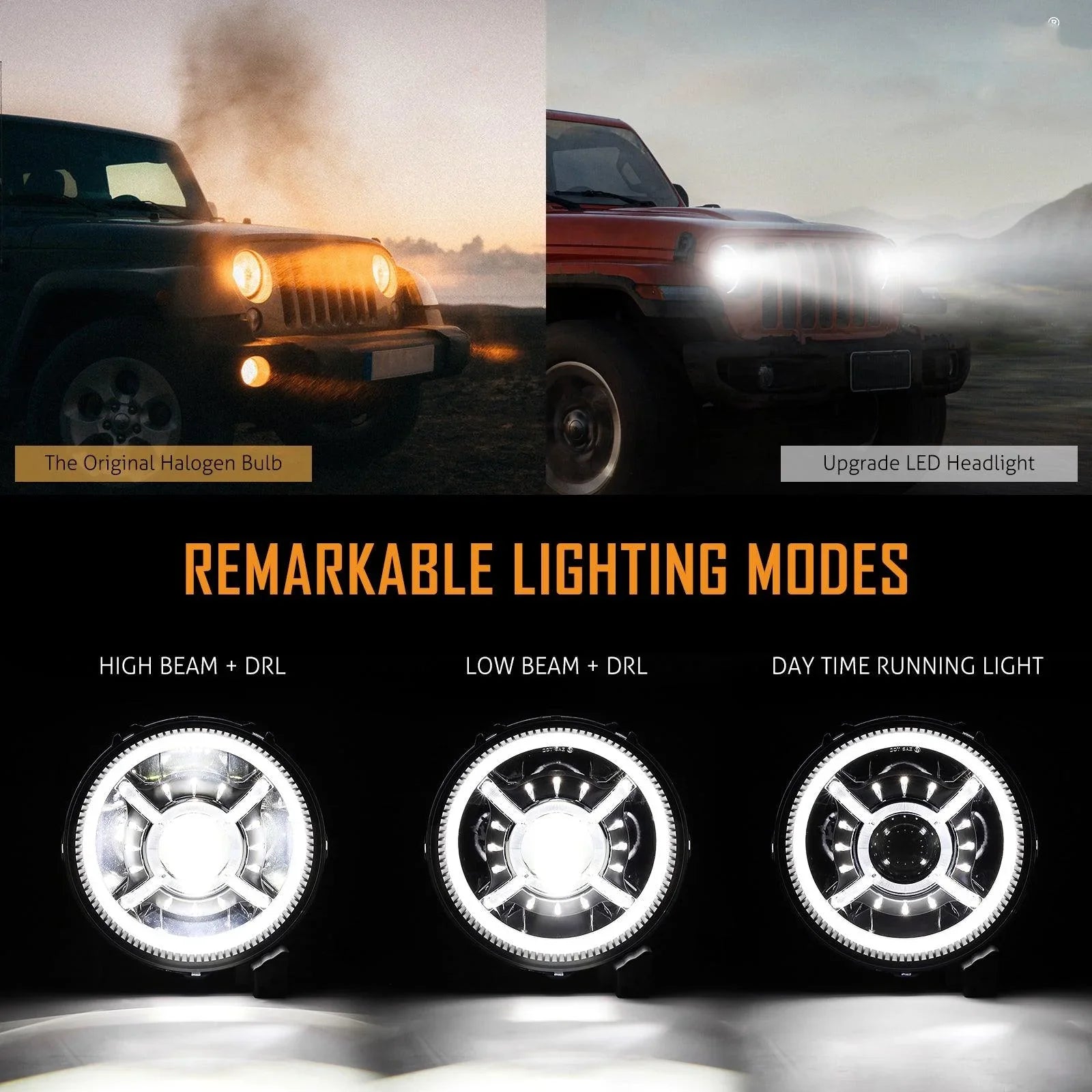 (2pcs/set) 9 inch RGB Headlights Replacement Bluetooth control for Jeep Wrangler JL JLU Sport Rubicon Sahara Gladiator JT 2019 2020 w/ DRL Angle Adjustable