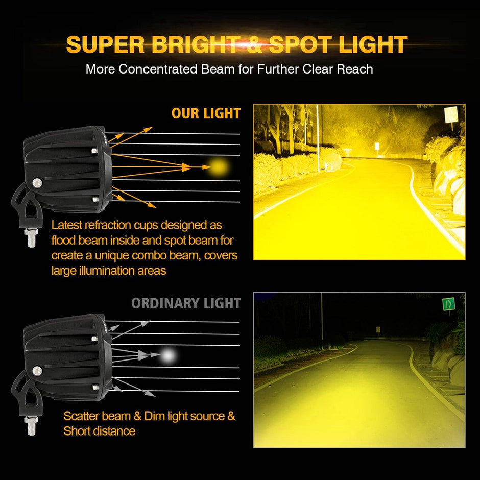 3.5 Inch 50W Round/Square LED Driving Lights Combo White/Yellow with wiring harness for 2000 FORD F250