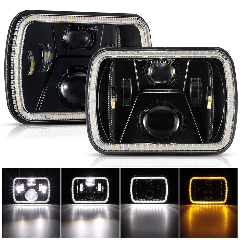 (2pcs/set)7x6 Led Headlights Rectangular Headlamps High Low Sealed Beam w/DRL Turn Signal DOT Approved for Jeep Wrangler YJ Cherokee XJ Ford Chevy GMC Toyota
