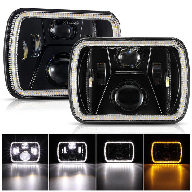 (2pcs/set)7x6 Led Headlights Rectangular Headlamps High Low Sealed Beam w/DRL Turn Signal DOT Approved for Jeep Wrangler YJ Cherokee XJ Ford Chevy GMC Toyota