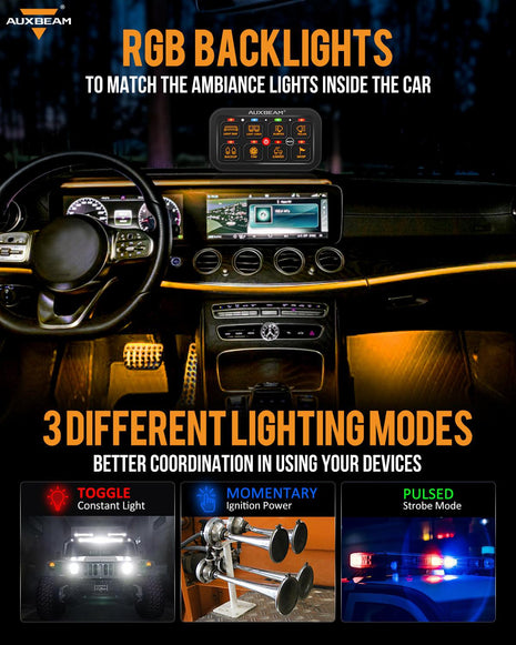RGB Series 6/8/12 Gang LED Switch Panel,Off Road Light Controller