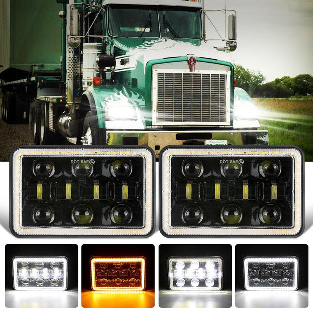 (2pcs/set) 4X6 INCH SEALED BEAM LED HEADLIGHT WITH HI/LOW BEAM DRL TURN SIGNAL LIGHT
