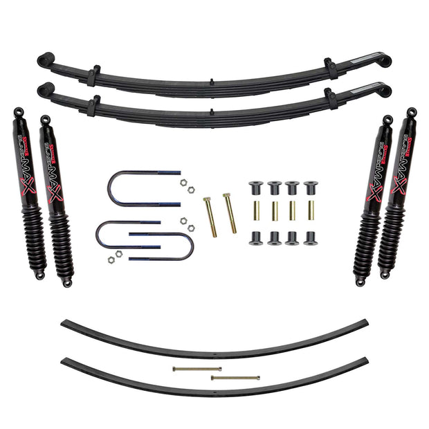 Suspension Lift Kit w/Shock Black MAX Shocks 1.5-2 Inch Lift Incl. Front Leaf Springs Front U Bolt Kit Front Bushing Kit Rear Add-A-Leafs Skyjacker