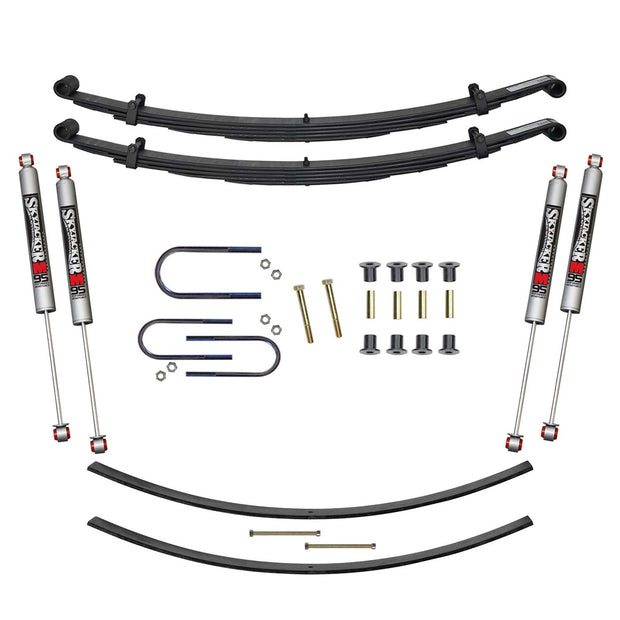 Suspension Lift Kit w/Shock M95 Performance Shocks 1.5-2 Inch Lift Incl. Front Leaf Springs Front U Bolt Kit Front Bushing Kit Rear Add-A-Leafs Skyjacker