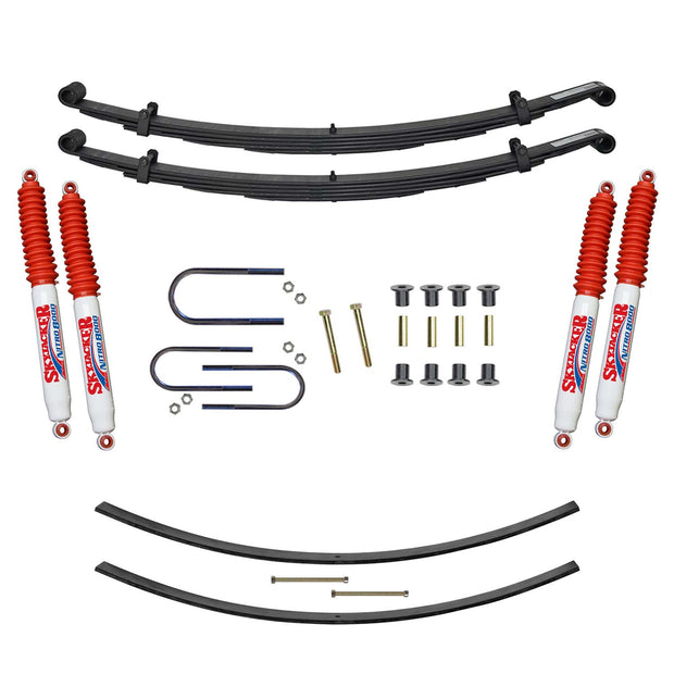 Suspension Lift Kit w/Shock Nitro Shocks 2.5 Inch Front/2 Inch Rear Lift Incl. Front Leaf Springs Front U Bolt Kit Front Bushing Kit Rear Add-A-Leafs Skyjacker
