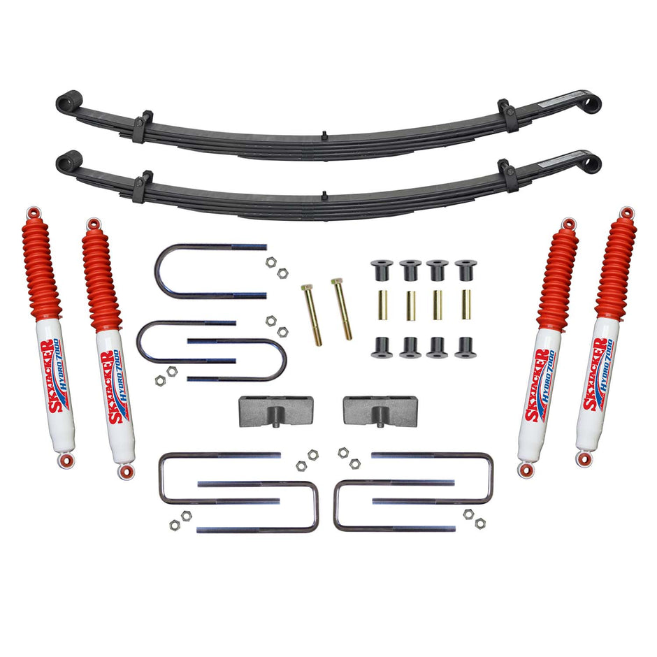 Suspension Lift Kit w/Shock 2.5 Inch Front/2 Inch Rear Lift Incl. Front Leaf Springs Front U Bolt Kit Front Bushing Kit Skyjacker