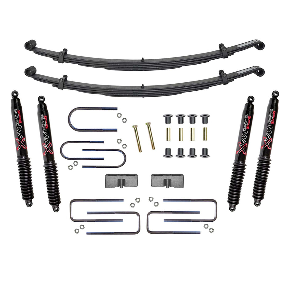 Suspension Lift Kit w/Shock Black MAX Shocks 1.5-2 Inch Lift Incl. Front Leaf Springs Front/Rear U Bolt Kits Front Bushing Kit Rear Block Skyjacker