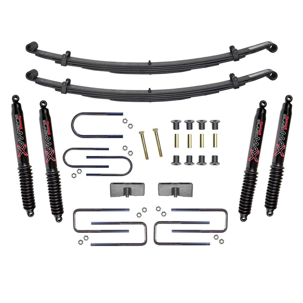 Suspension Lift Kit w/Shock Black MAX Shocks 1.5-2 Inch Lift Incl. Front Leaf Springs Front/Rear U Bolt Kits Front Bushing Kit Rear Block Skyjacker
