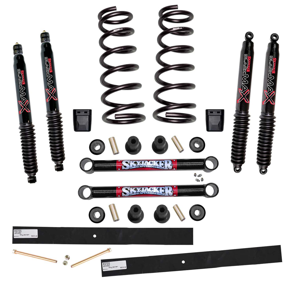 Suspension Lift Kit w/Shock Black MAX Shocks 2-2.5 Inch Lift Incl. Front Coil Springs Rear Add-A-Leafs Lower Link Bump Stops Skyjacker