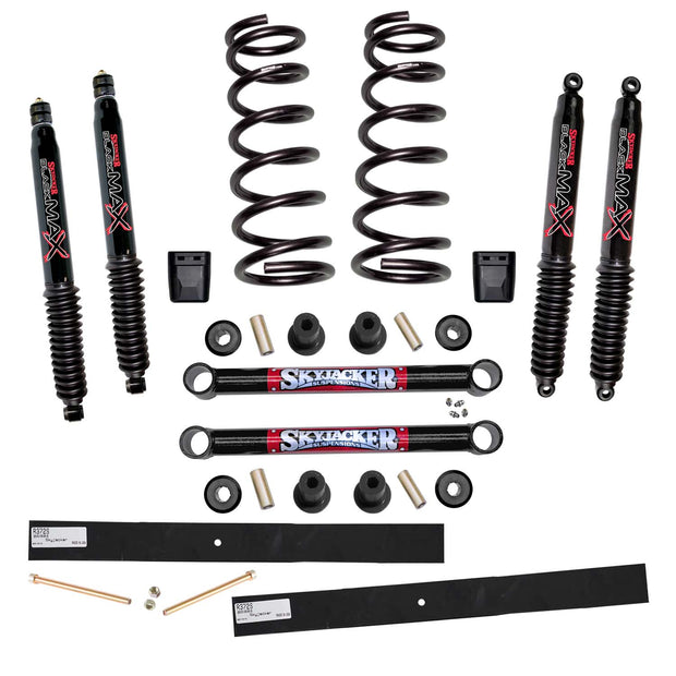 Suspension Lift Kit w/Shock Black MAX Shocks 2-2.5 Inch Lift Incl. Front Coil Springs Rear Add-A-Leafs Lower Link Bump Stops Skyjacker