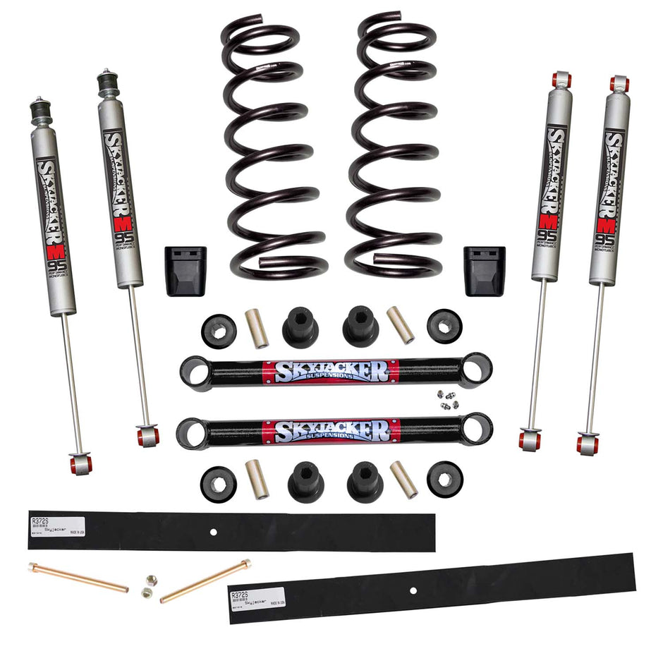 Suspension Lift Kit w/Shock M95 Performance Shocks 2-2.5 Inch Lift Incl. Front Coil Springs Rear Add-A-Leafs Lower Link Bump Stops Skyjacker
