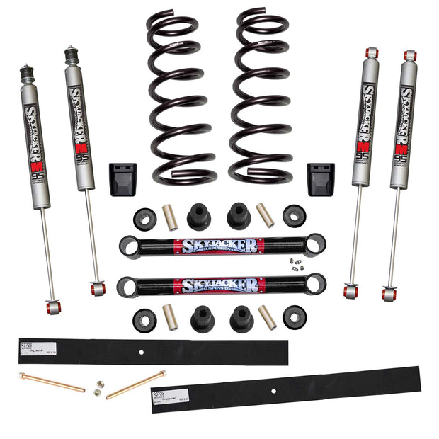 Suspension Lift Kit w/Shock M95 Performance Shocks 2-2.5 Inch Lift Incl. Front Coil Springs Rear Add-A-Leafs Lower Link Bump Stops Skyjacker