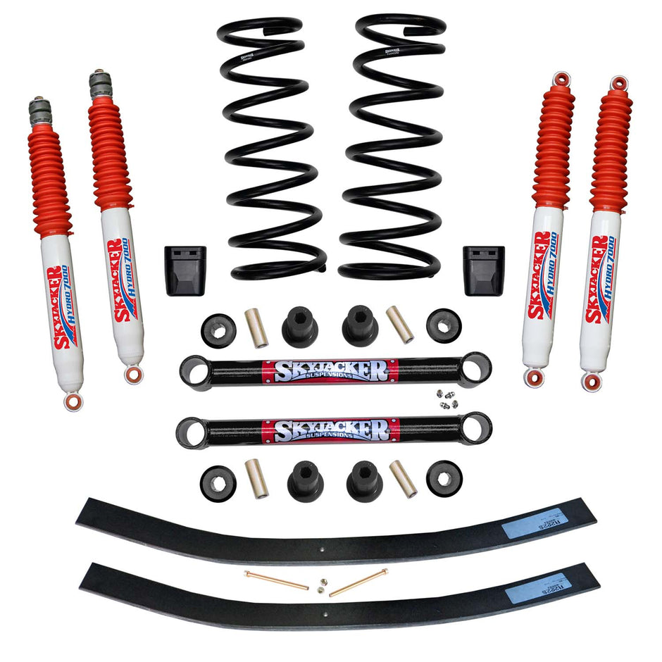 Suspension Lift Kit w/Shock 3 Inch Lift Incl. Front Coil Springs Rear Add-A-Leafs U Bolt Kit Lower Links Bump Stops Skyjacker
