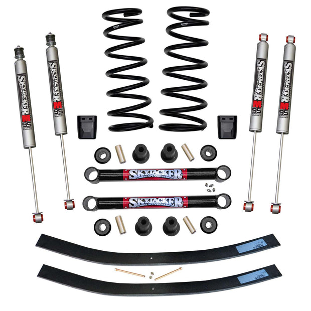 Suspension Lift Kit w/Shock M95 Performance Shocks 3 Inch Lift Incl. Front Coil Springs Rear Add-A-Leafs U Bolt Kit Lower Links Bump Stops Skyjacker